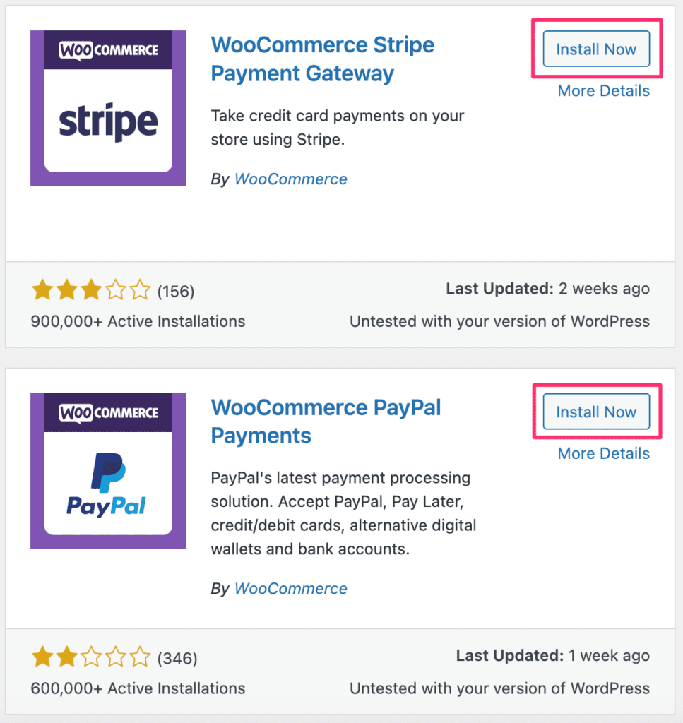 Las pasarelas de pago Stripe y PayPal para WooCommerce.