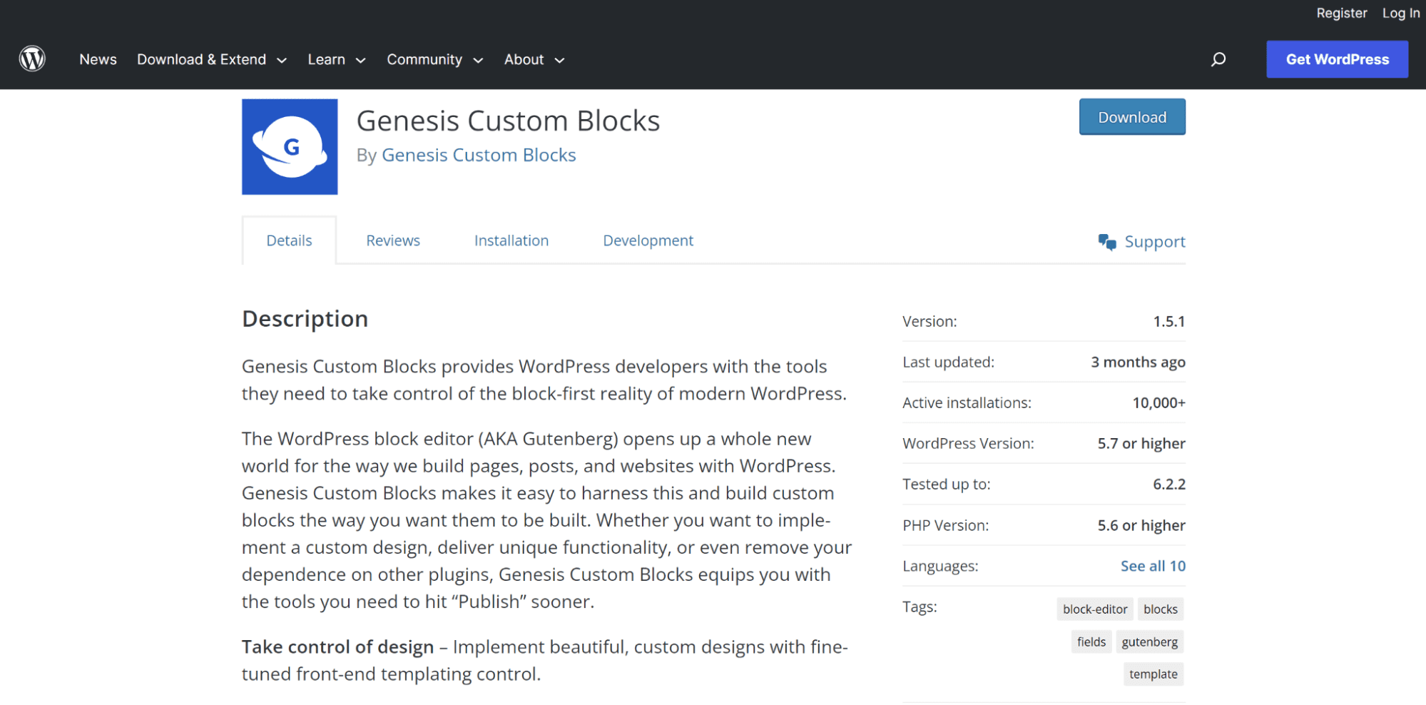 Instala el plugin de WordPress Genesis Custom Blocks.