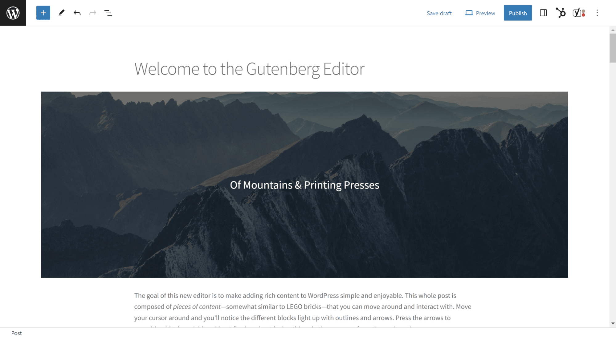 Editor de contenido de WordPress Gutenberg.