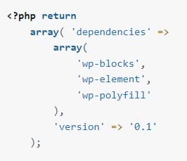 Código PHP para crear un archivo de activos para sus dependencias.