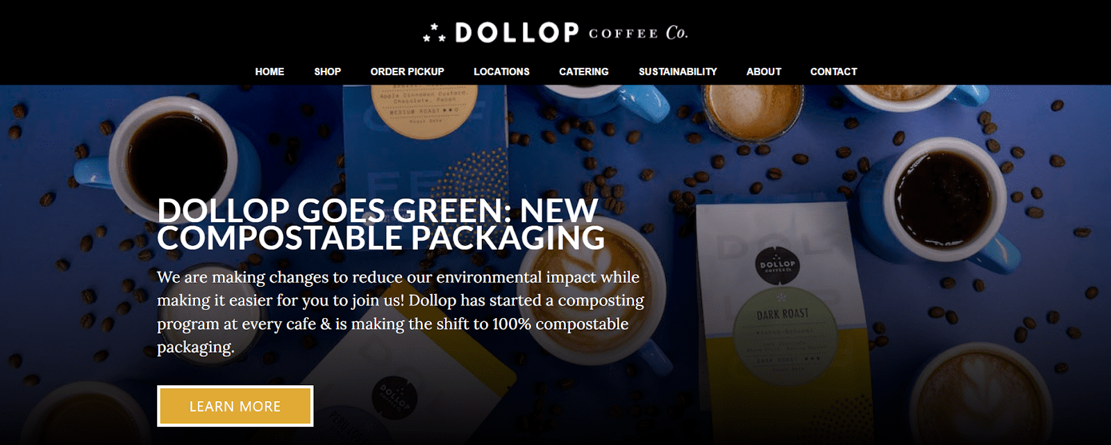 Dollop Coffee Co cuenta con un menú de navegación simple y claro.