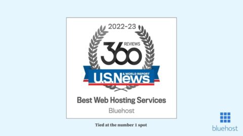 Bluehost nombrado uno de los mejores servicios de alojamiento web de 2022 por U.S. News & World Report, empatado en el puesto número 1