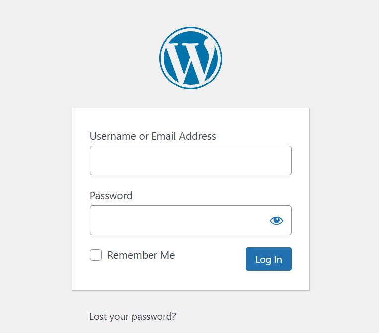 Inicio de sesión en el panel de administración de WP