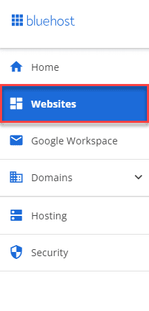 Pestaña de alojamiento de Bluehost