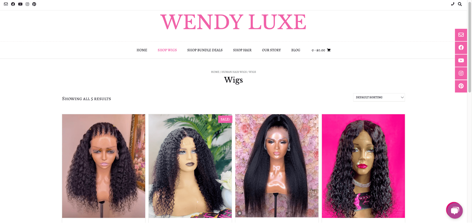 Página de inicio de la boutique online Wendy Luxe.