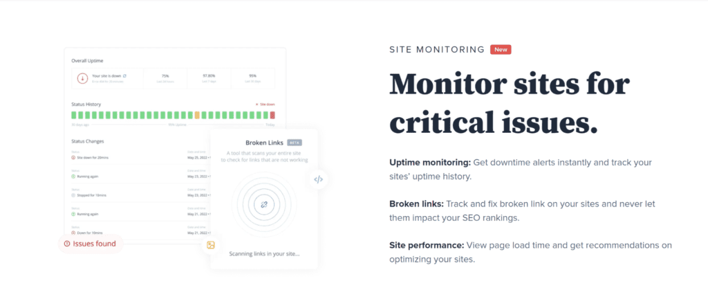 Página de monitoreo del sitio web de Bluehost.