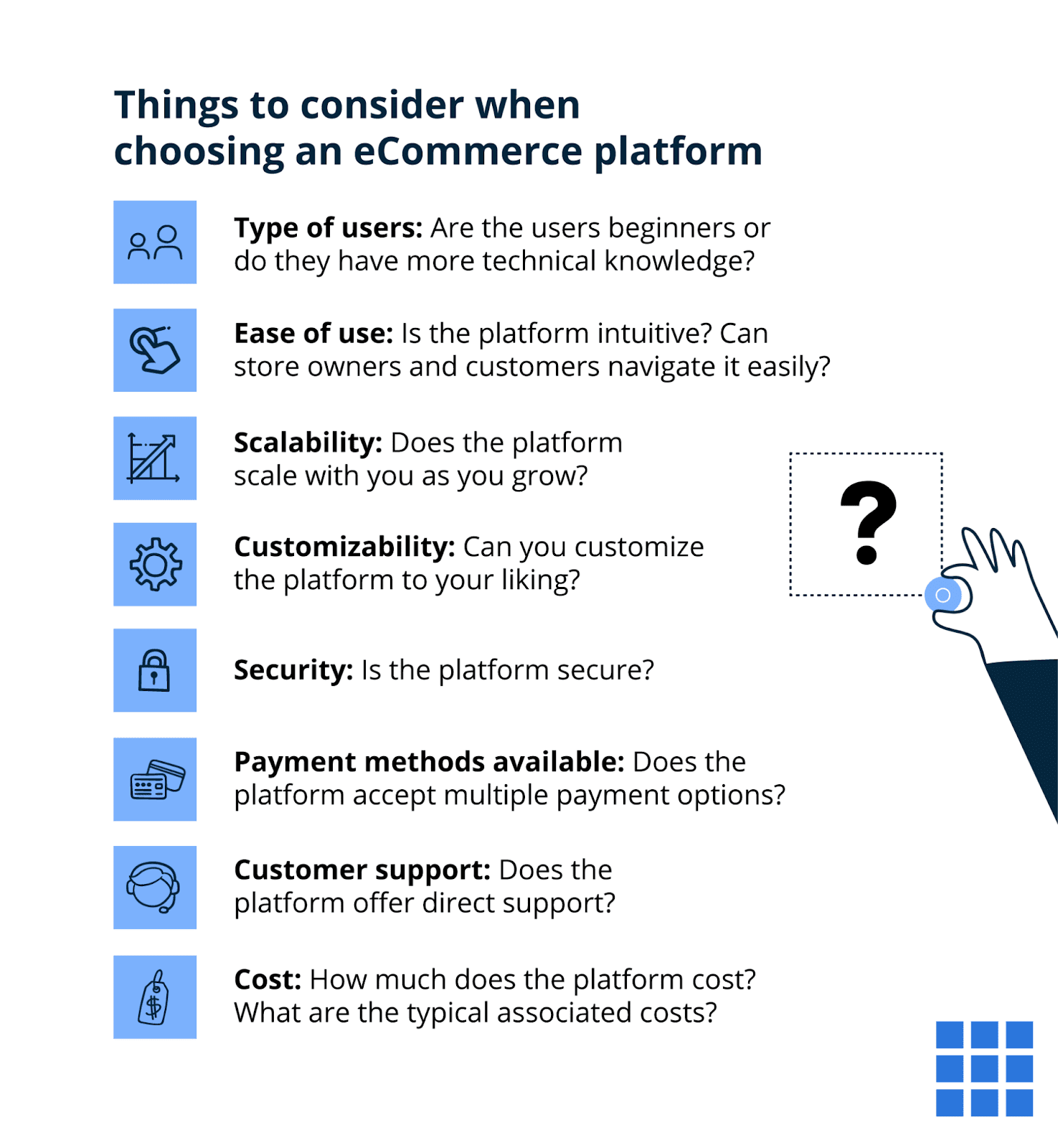 Criterios a tener en cuenta a la hora de seleccionar una plataforma de eCommerce.