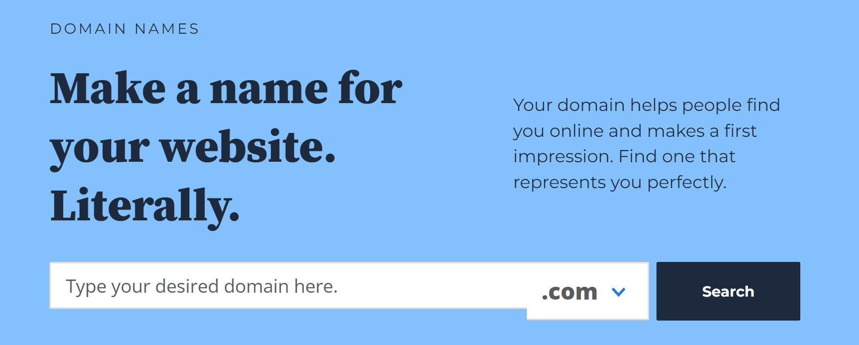 Función de búsqueda de Bluehost para la disponibilidad y el precio de un nombre de dominio.