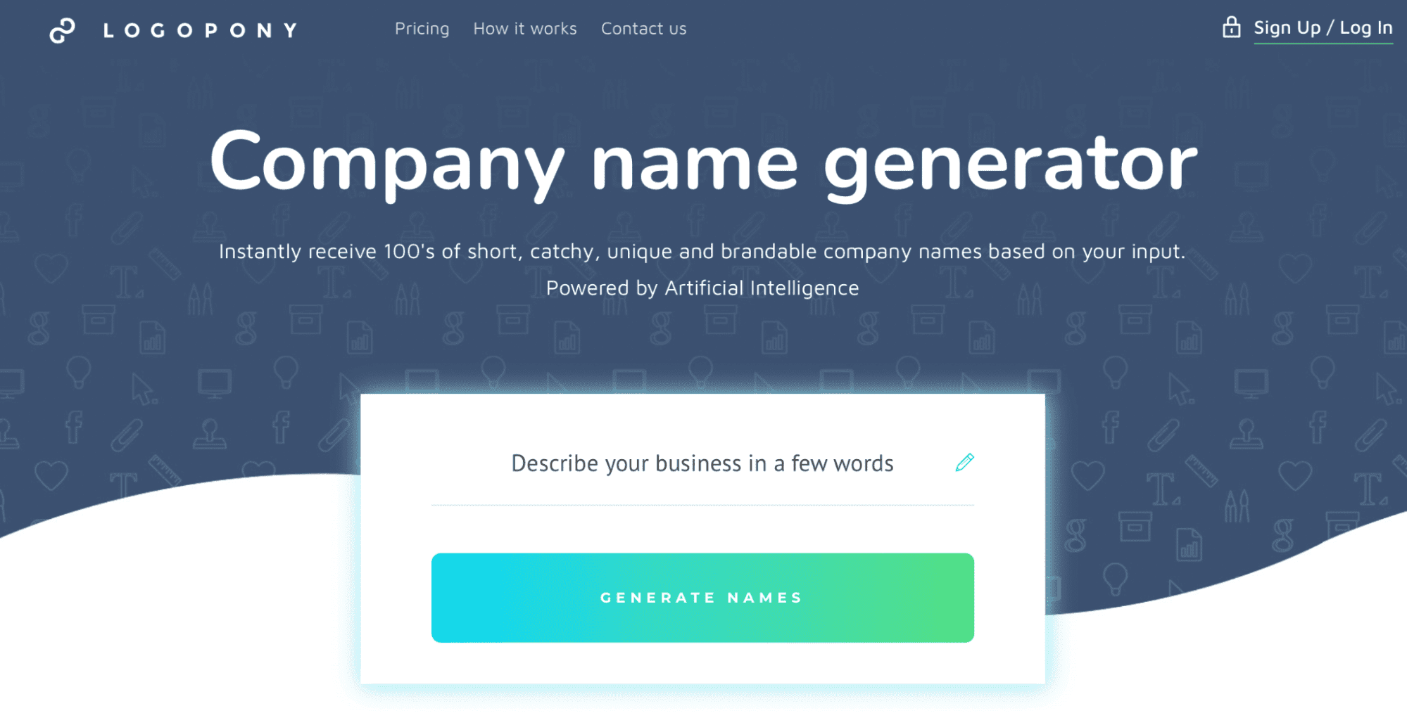 Herramienta generadora de nombres de empresas de Logopony.