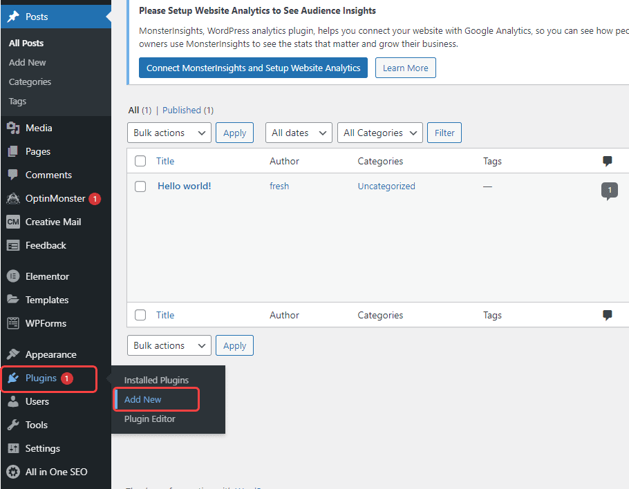 Dónde instalar un plugin emergente de WordPress en el panel de control de WordPress.