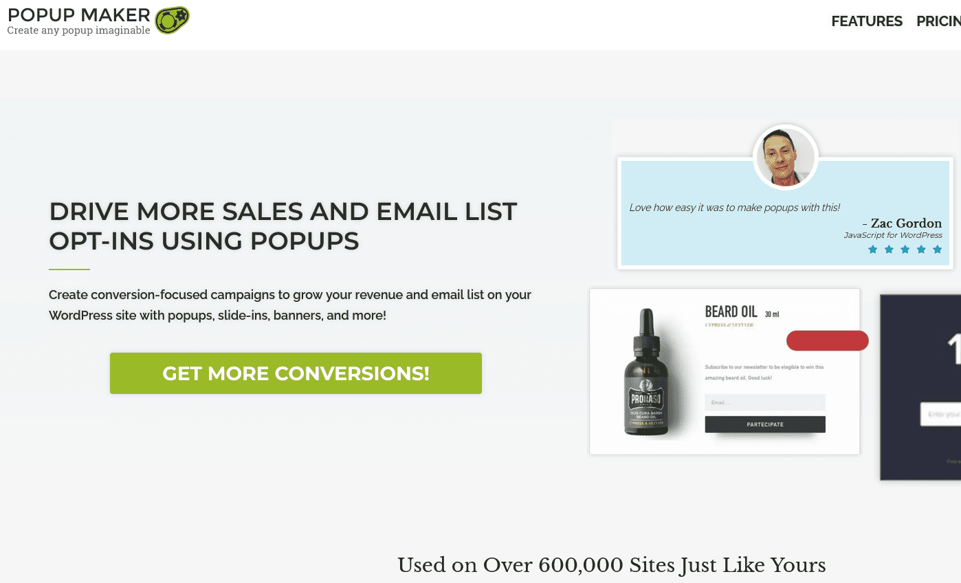 Complemento emergente de WordPress Popup Maker.