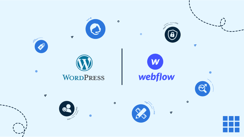 Comparando las principales características de Webflow y WordPress.