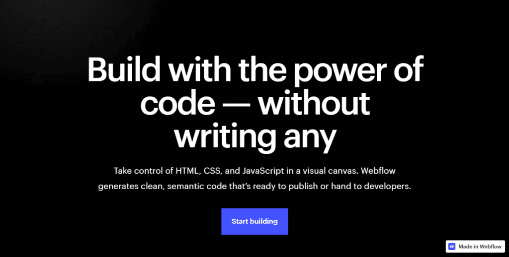 Página de inicio de Webflow.