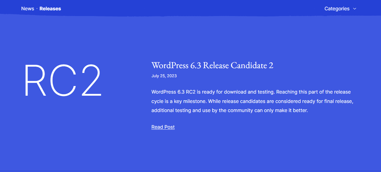 WordPress 6.3 RC2.