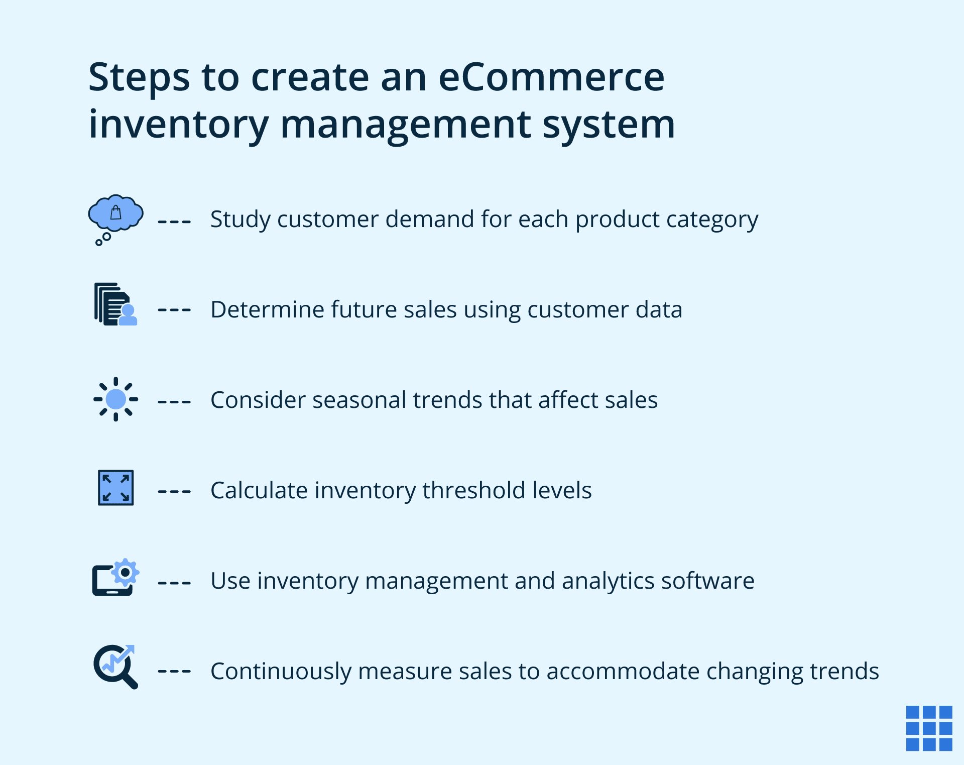 Una guía de seis pasos para crear un sistema de gestión de inventario de comercio electrónico.