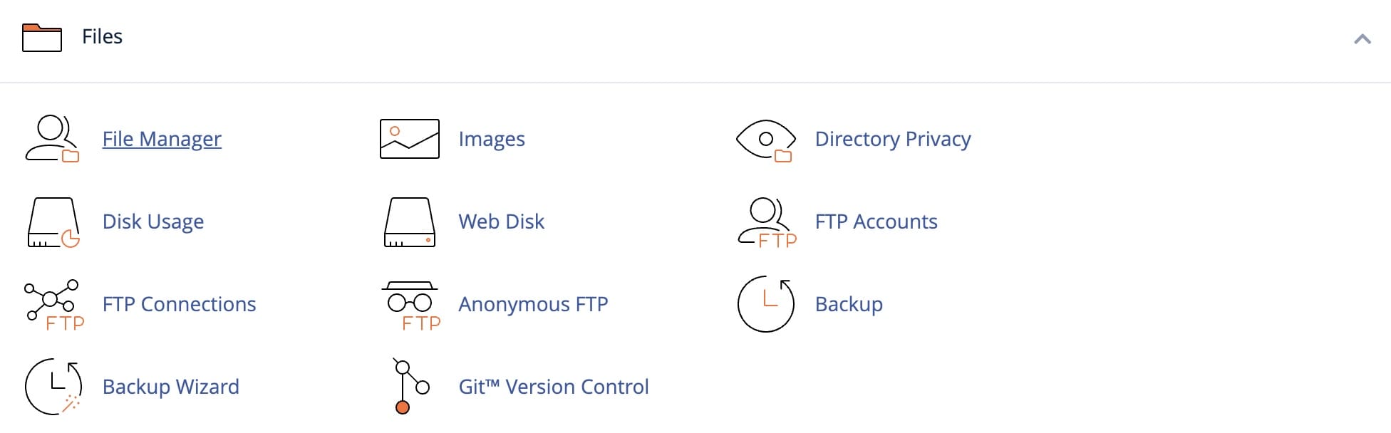 Captura de pantalla del administrador de archivos Bluehost.