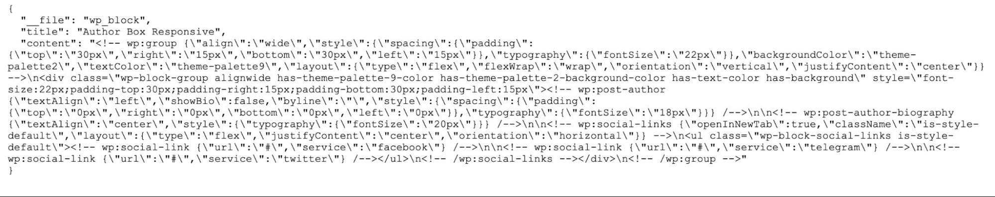 Captura de pantalla del fragmento de código del cuadro de la biografía del autor.