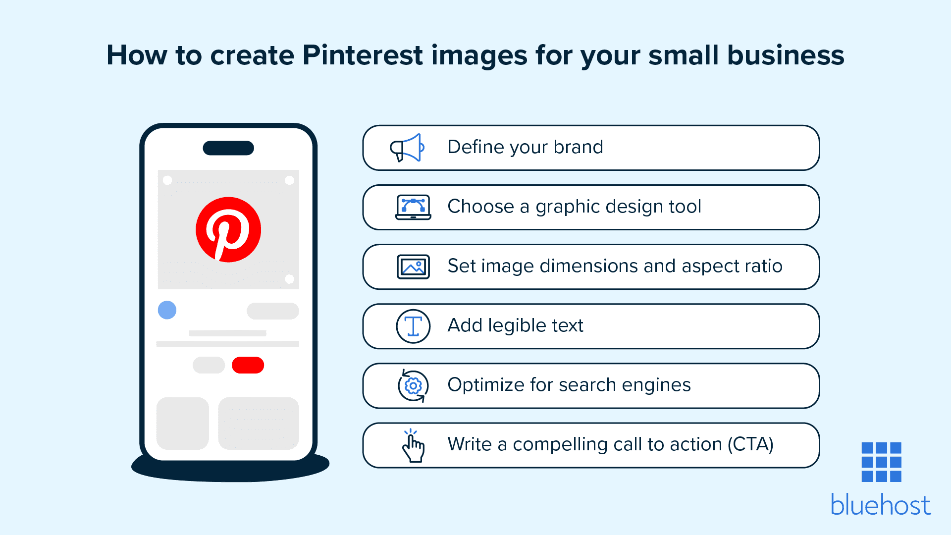 Cuando aprendas a crear imágenes de Pinterest, asegúrate de que sean de la marca, que tengan el tamaño correcto e incluyan una llamada a la acción clara.