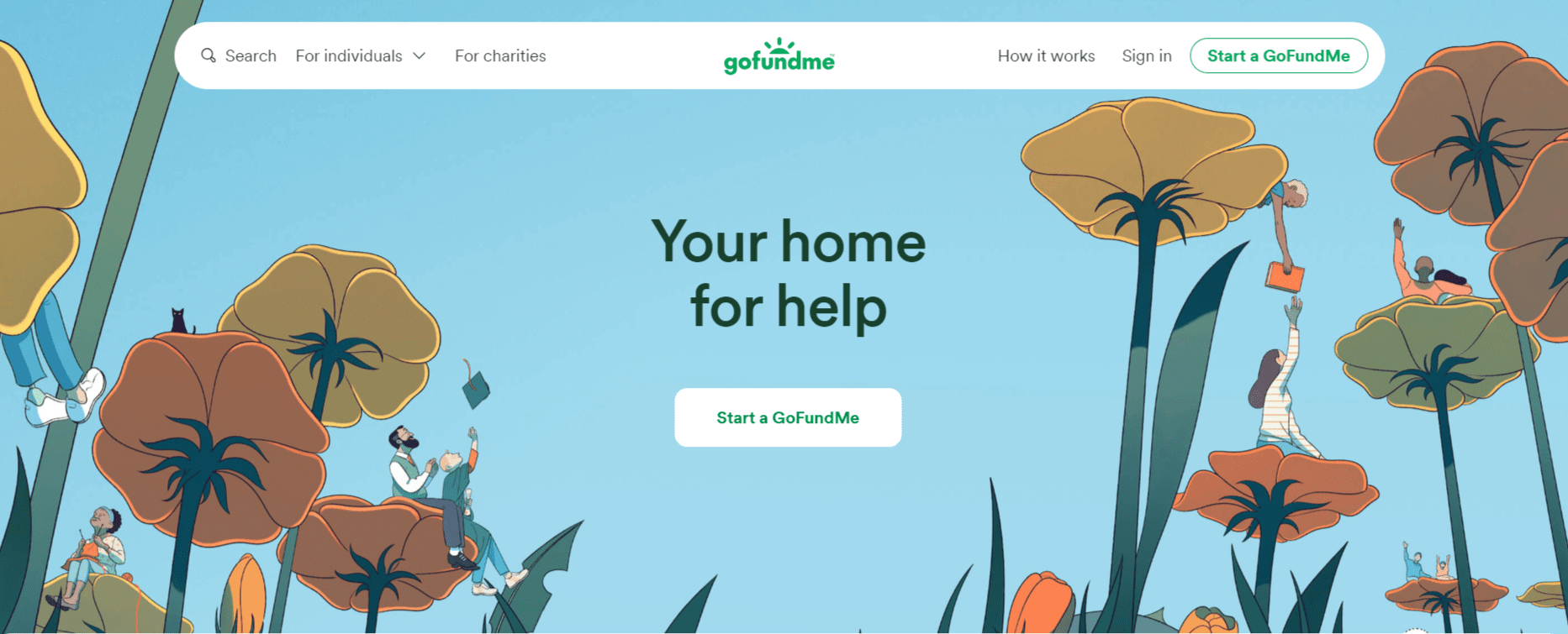 Página de inicio de GoFundMe.