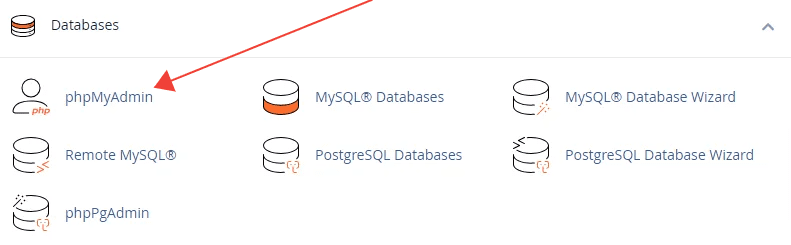 Vaya a phpMyAdmin en la sección Bases de datos.