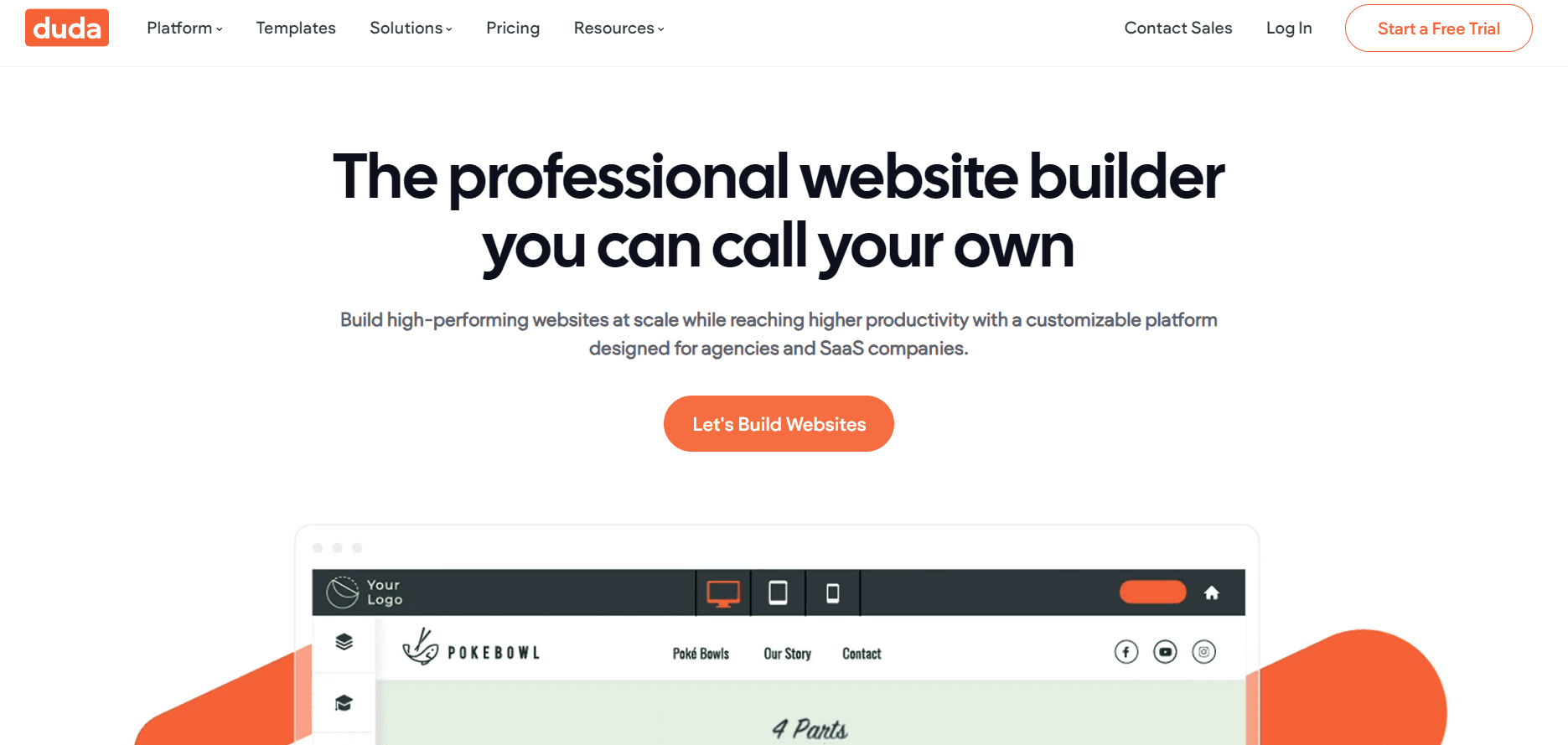 El creador de sitios web Duda es una excelente alternativa a Squarespace para los profesionales del diseño web.