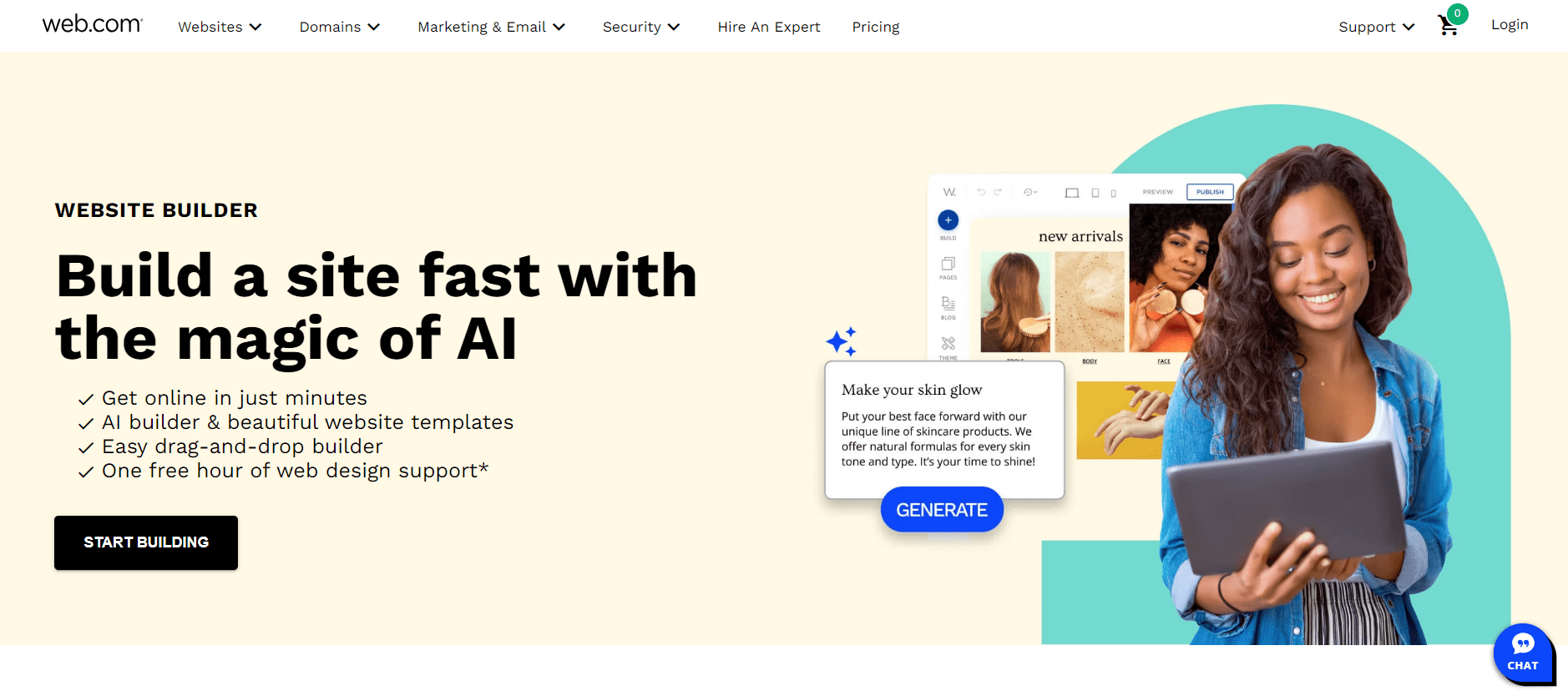 El creador de sitios web Web.com es una alternativa ideal a Squarespace, ideal para emprendedores.