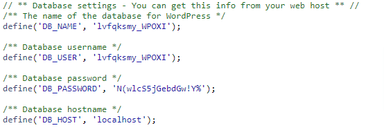Las credenciales de la base de datos de WordPress se encuentran en el archivo wp-config.php.