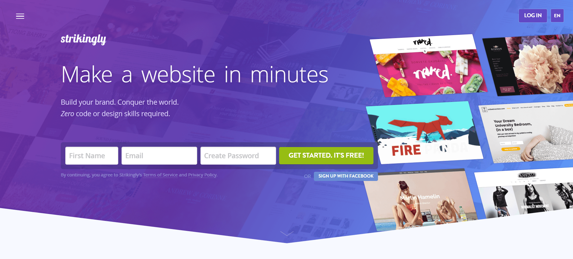 Strikingly es una alternativa ideal a Squarespace para las personas que buscan crear un sitio web pequeño.