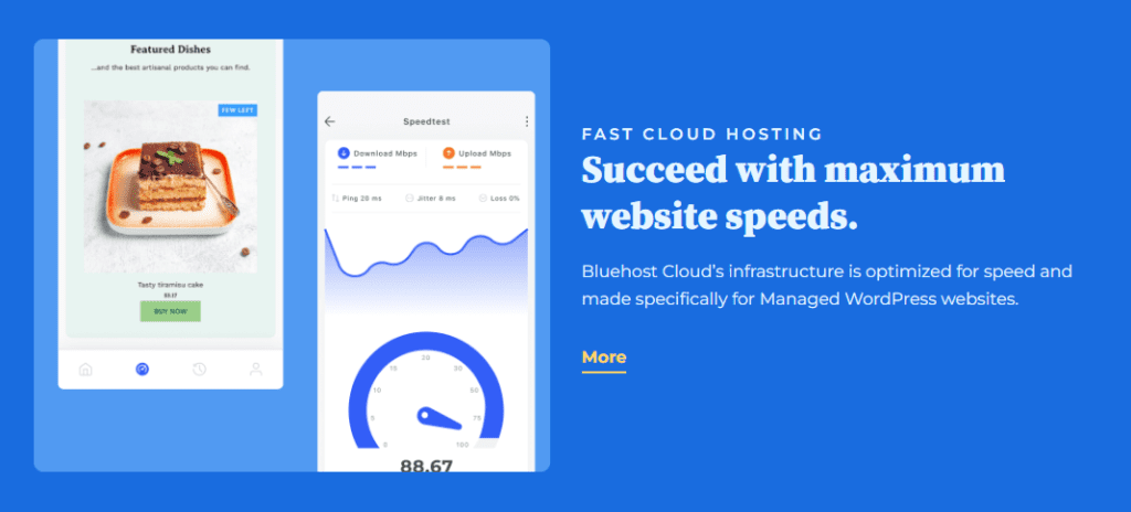 Bluehost ofrece alojamiento en la nube rápido