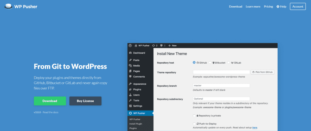 Sitio web de WP Pusher