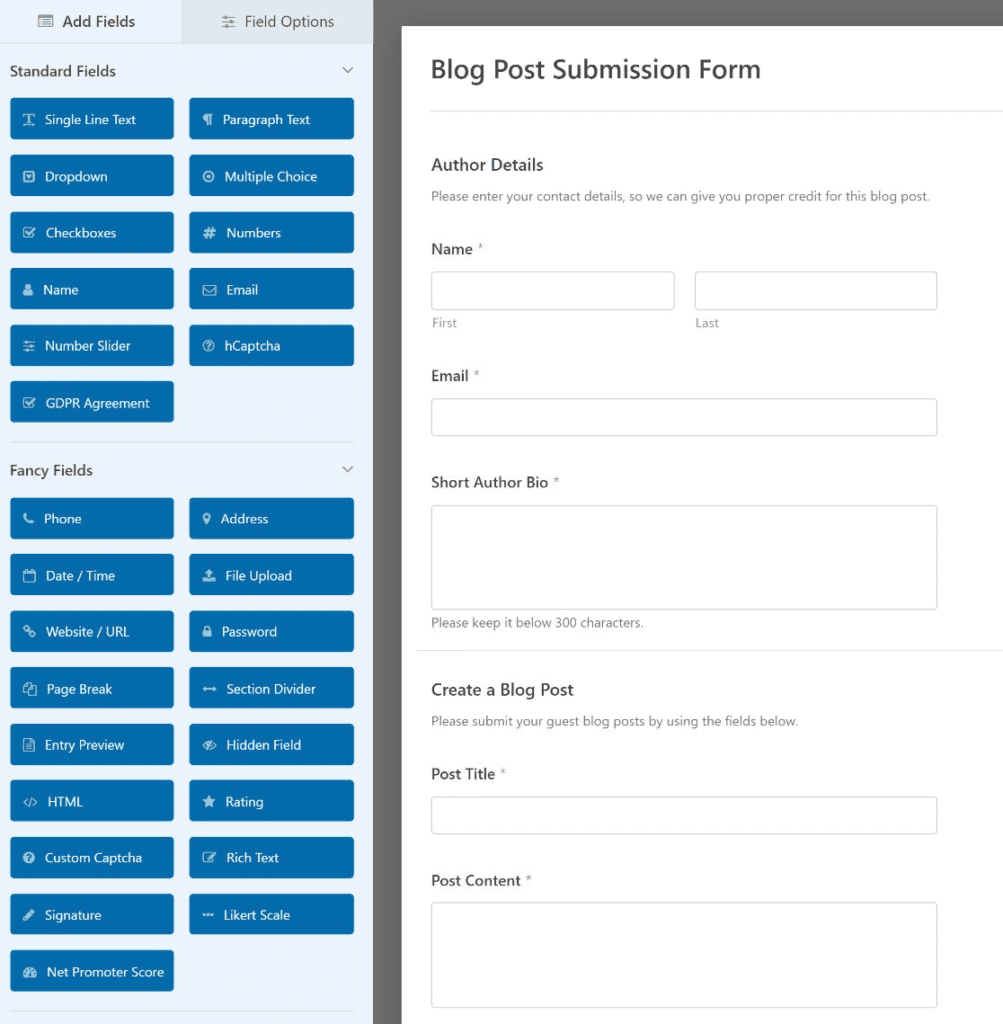 Formulario de envío de publicaciones de blog