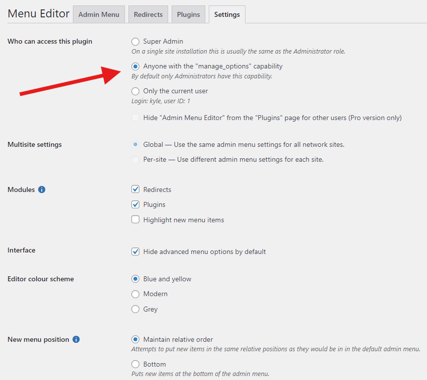 Configuración del editor de menús