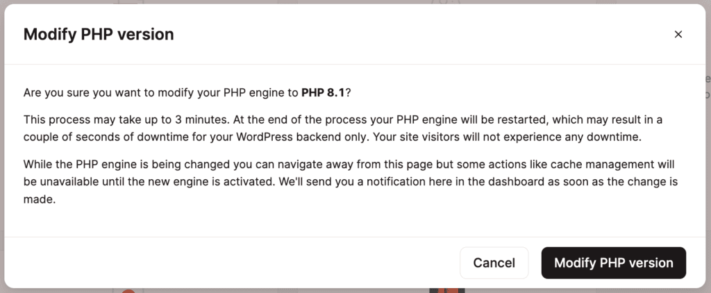 Modificar la versión de PHP