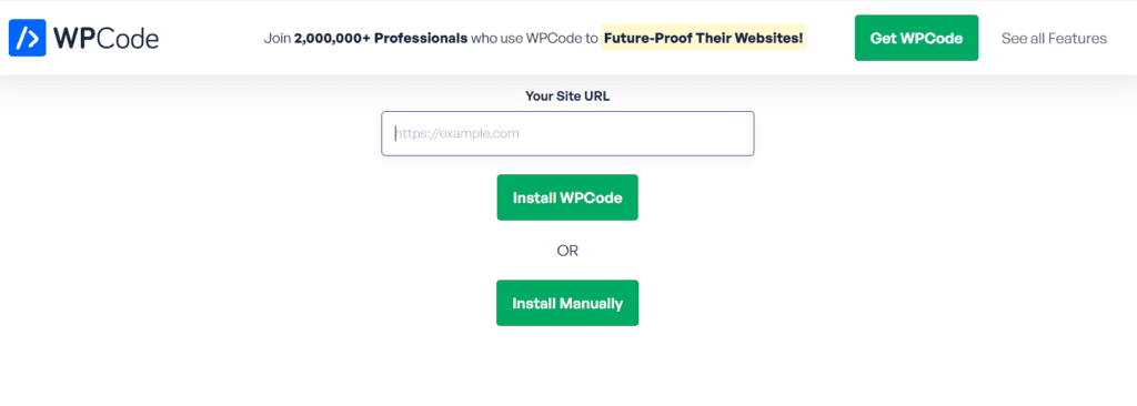 Captura de pantalla del sitio web de WPCode  