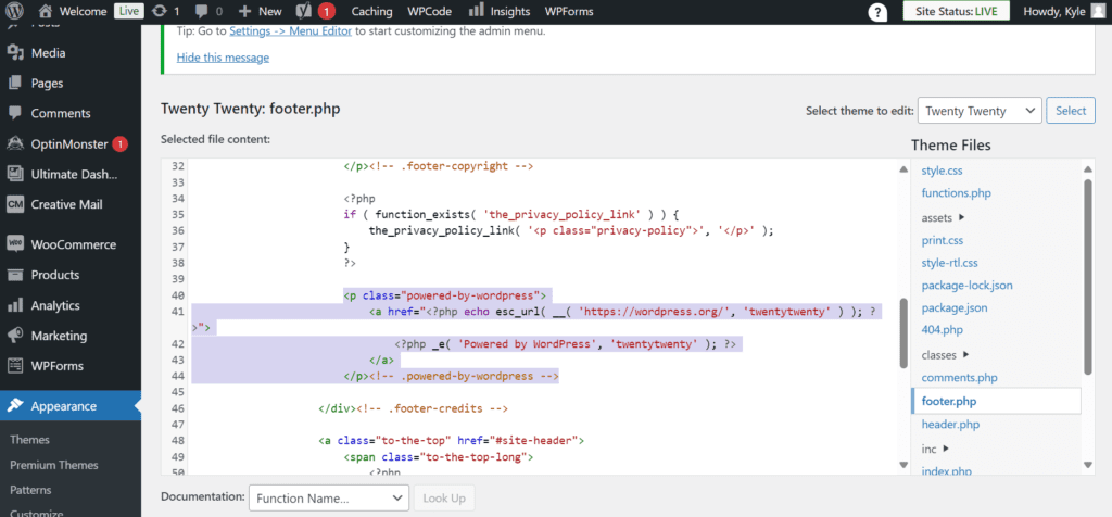 Eliminar el "Powered By WordPress"  