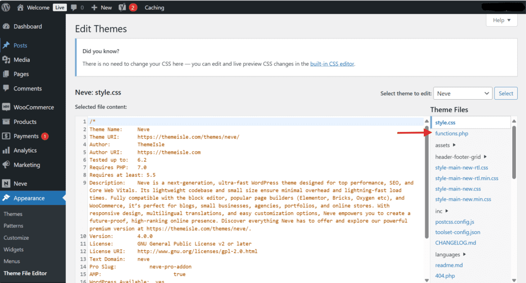 Abra el archivo functions.php