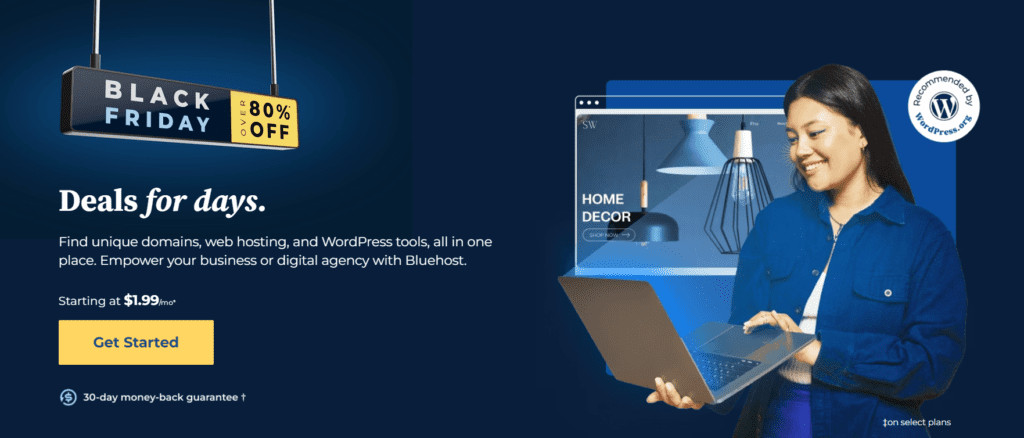 Venta del Black Friday en el sitio web de Bluehost  
