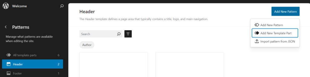 Personalizar el encabezado de WordPress Agregar nueva parte de la plantilla