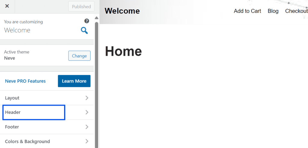 Personalizar el encabezado de WordPress de la sección