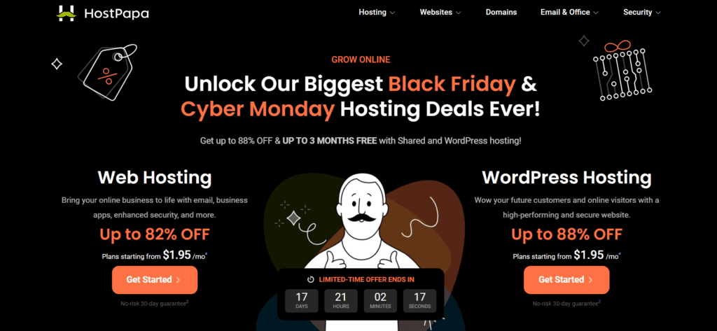 Venta del Black Friday en el sitio web de Host Papa