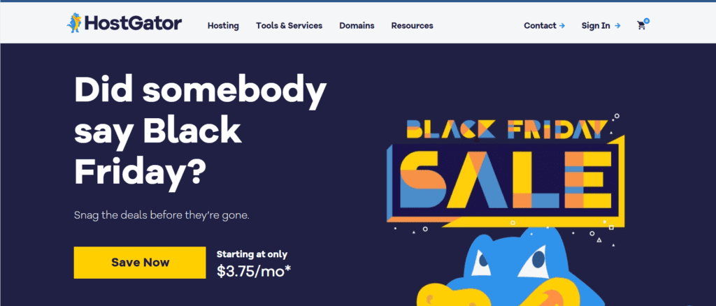 Venta de Black Friday en el sitio web de HostGator