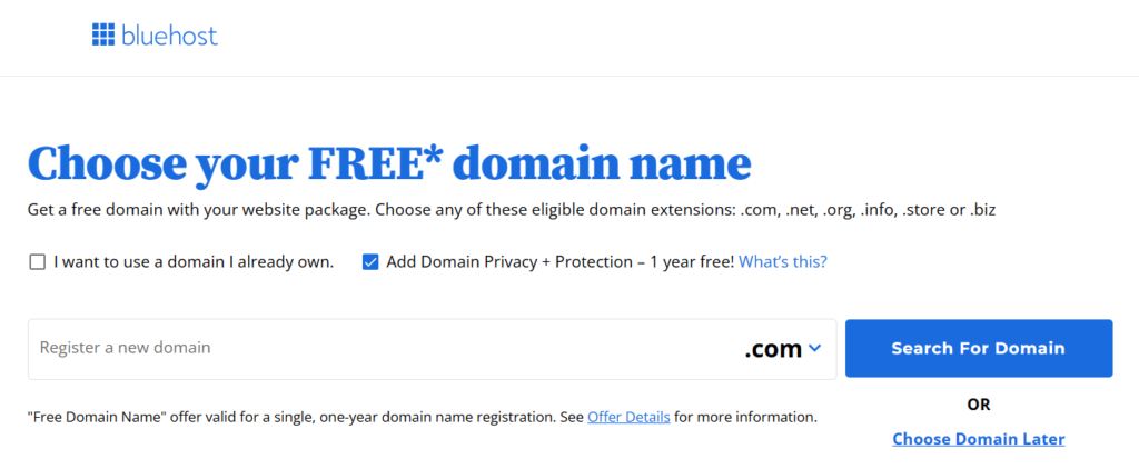 Comprar dominio con Bluehost