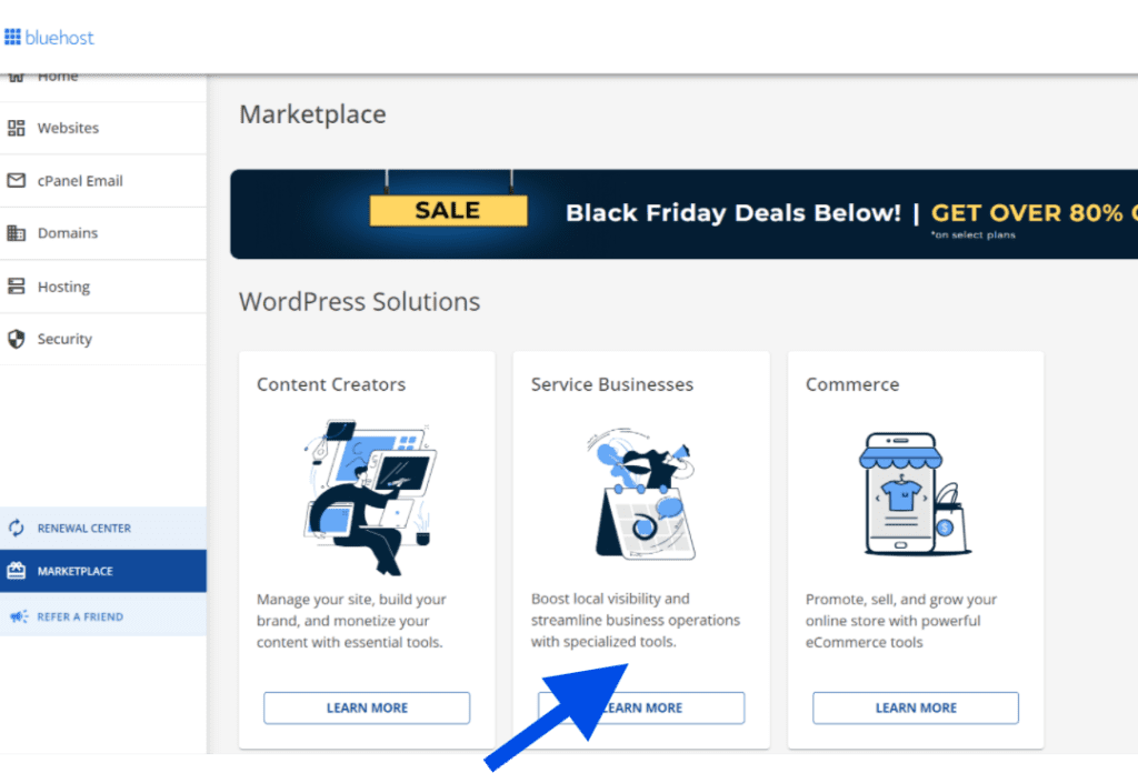 Página de soluciones de WordPress de Bluehost