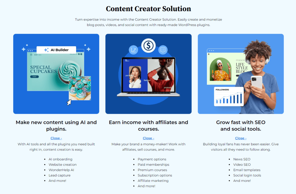 Solución de creador de contenido de Bluehost WordPress