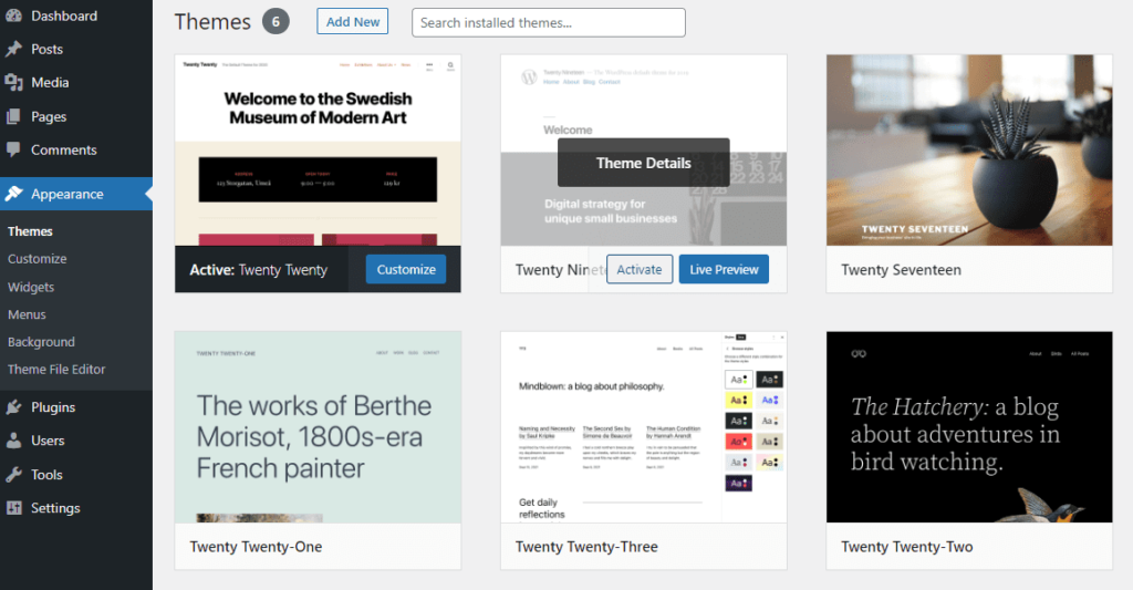 Activar el nuevo tema en WordPress