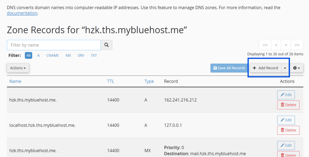 cómo agregar un registro CNAME en Bluehost