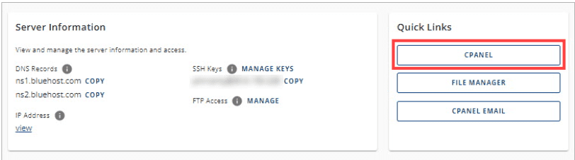 haga clic en cPanel