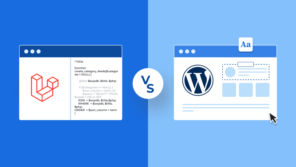 Illustration showing comparison between wordpress and laravel
