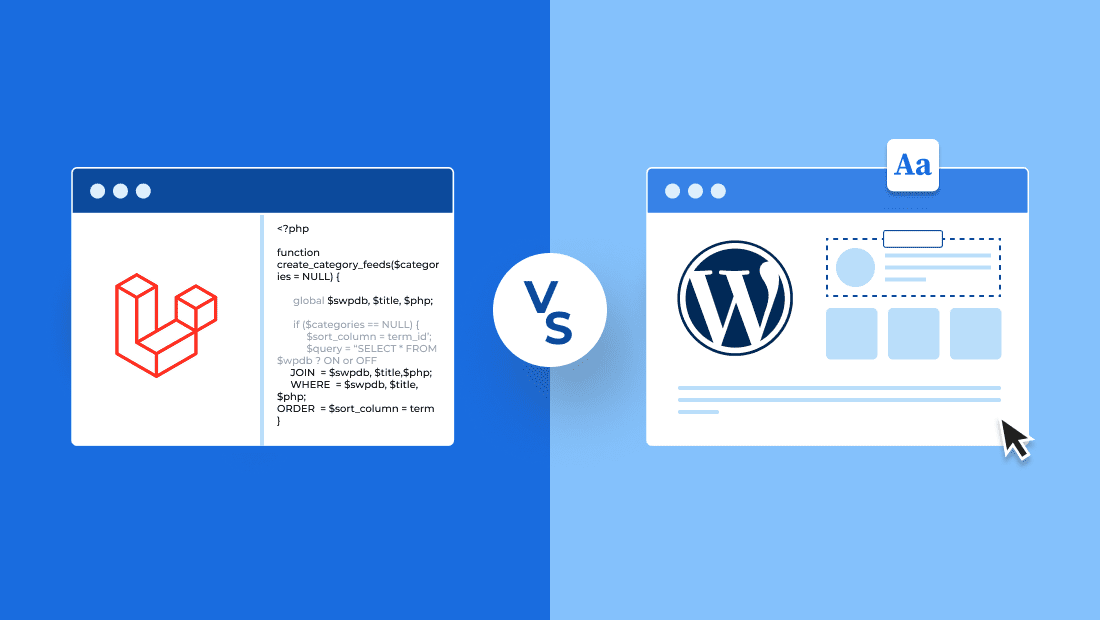 Illustration showing comparison between wordpress and laravel