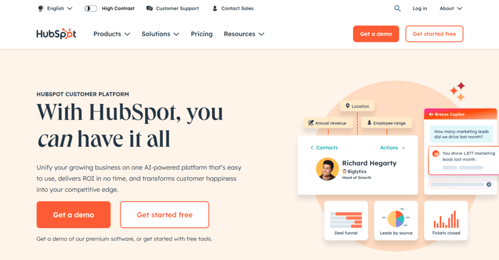 Página de HubSpot
